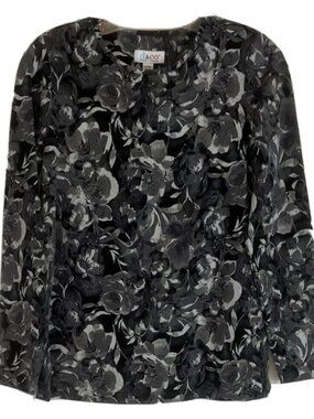 Denim & Co. Printed Floral Perfect Jersey Long Sleeve Top Fall Gray New 3X